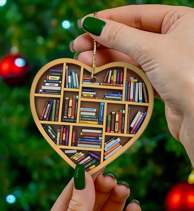 2D Ceramic Ornament Book Lovers Heart Ornament Gift for Her image 1